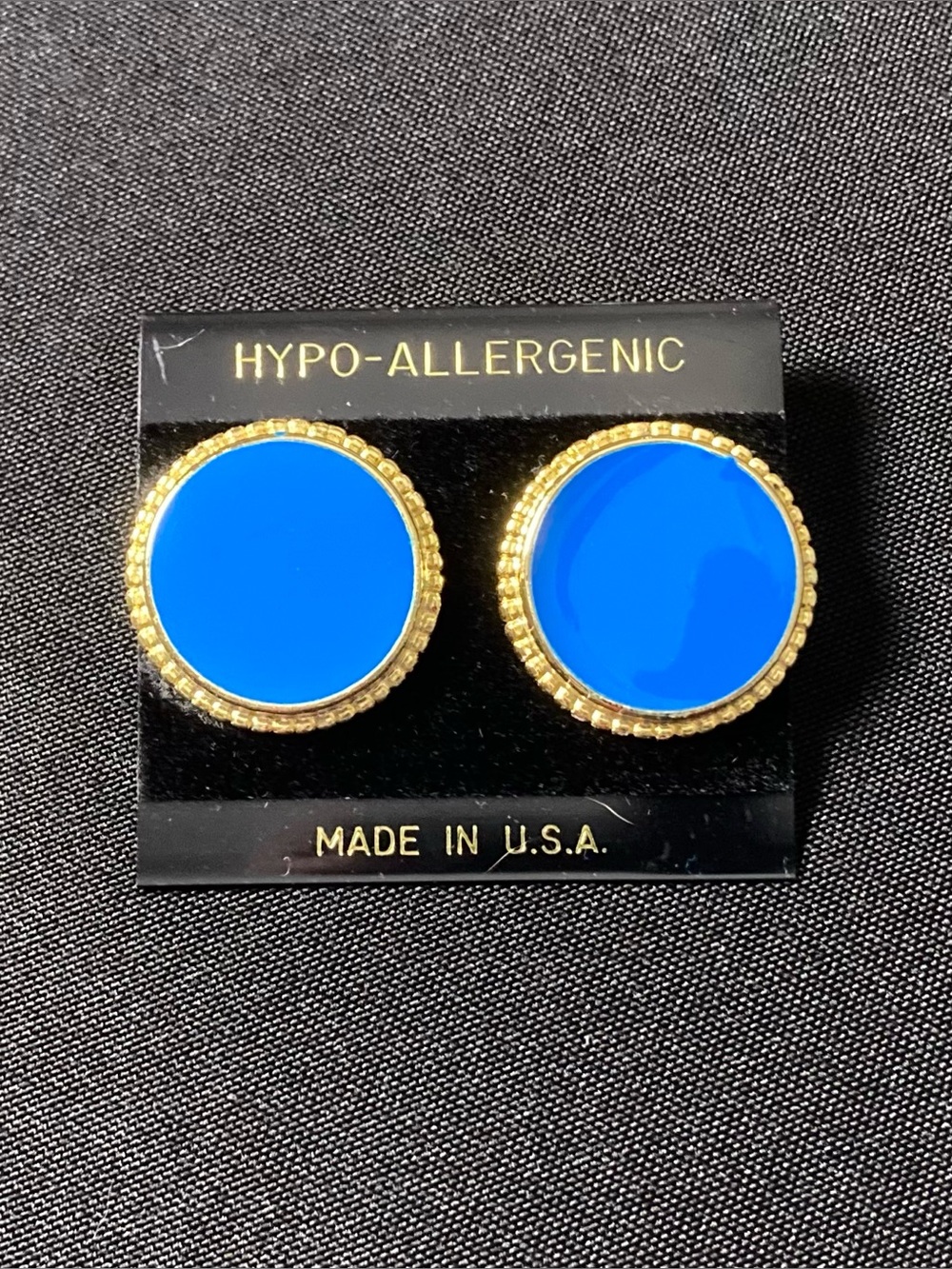 Vintage Hypo Allergenic Dark Blue and Gold Large Circle Stud Earrings